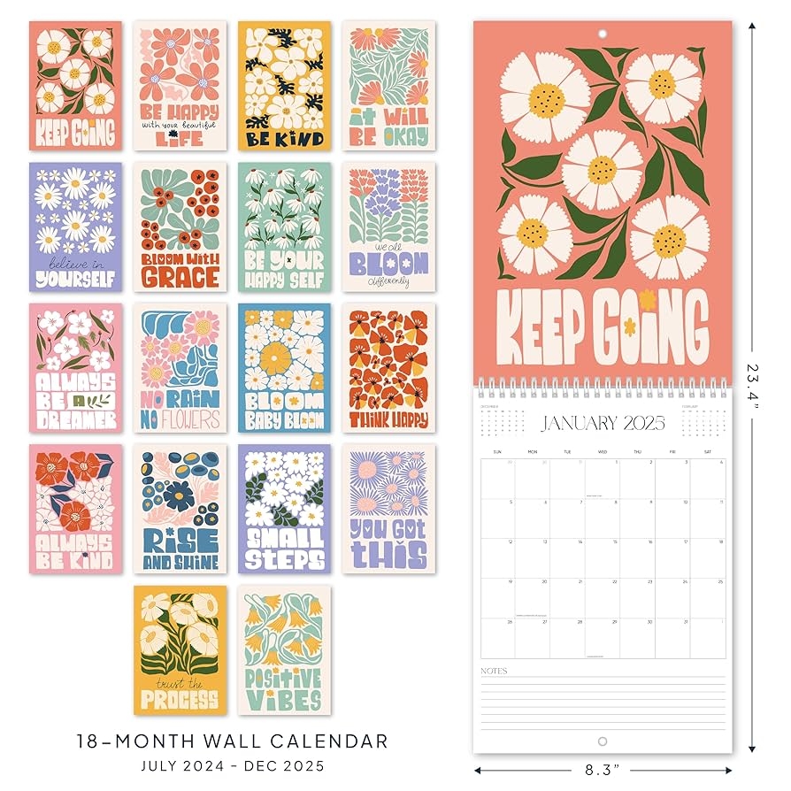 Amazon 2025 Vertical Wall Calendar Hanging Calendar From Now To December 2025 18 Months 8 3 X11 7 Large Monthly Grid Floral Pattern With Motivational Quote Back To School Wall Art Home Decor Office Products