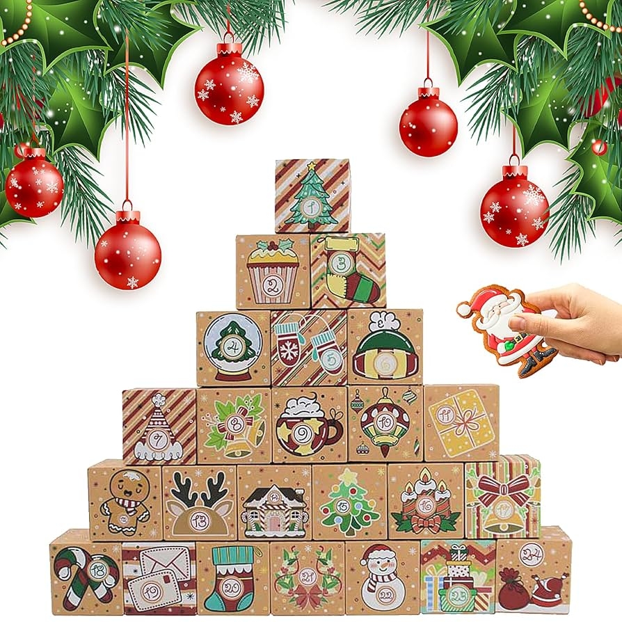 Amazon 24 Pcs DIY Christmas Empty Advent Calendar 2025 24 Days Cute Kraft Paper Cardboard Number Boxes Countdown Calendar Advent Xmas Gift Box For Kids Xmas Holiday Decor Home Kitchen