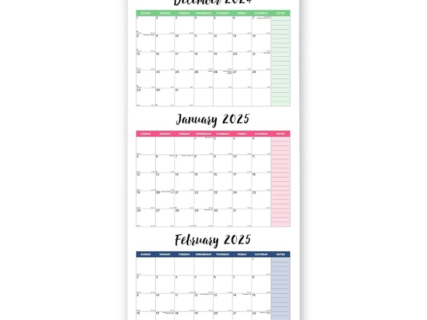 Amazon Blueline 2025 Colorful Three Month Wall Calendar 14 Months December 2024 To January 2026 Gold Twin Wire Binding 12 25 X 27 Leaves Design C171129 25 Office Products
