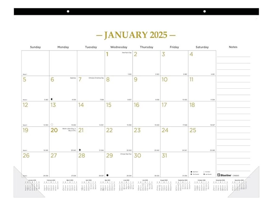 Amazon Blueline 2025 Gold Collection Monthly Desk Pad Calendar 12 Months January To December 22 X 17 Classic Gold English C199003 25 Office Products