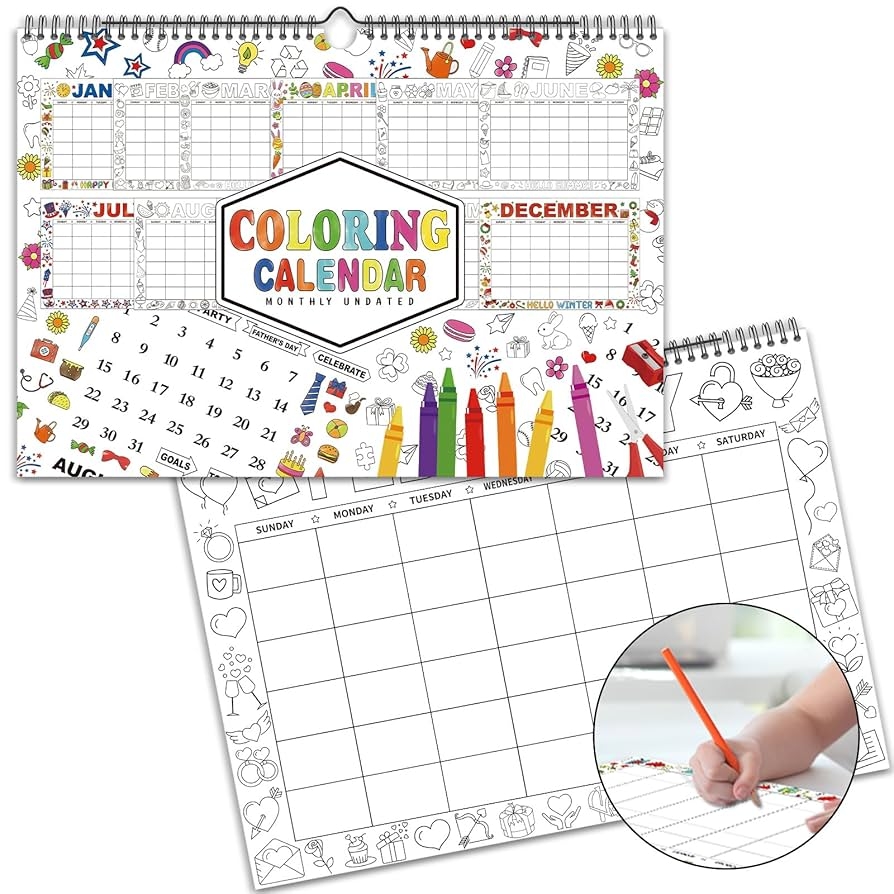 Amazon Dianelhall 2025 Coloring Book Wall Calendar 16 X 11 Inch 12 Months Coloring Undated Calendar With Stickers Monthly Wall Yearbook For Home Classroom Interactive Learning Supply Office Products