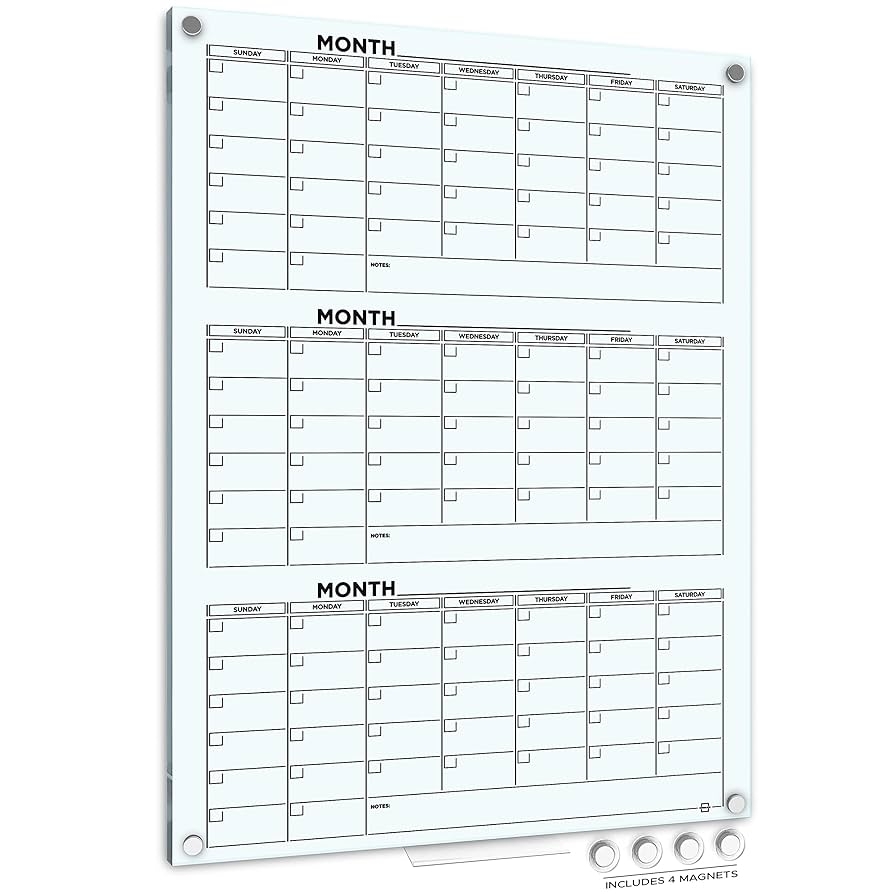 Amazon Glass Whiteboard Calendar 34x46 Quarterly Planner White Board Dry Erase Board 3 Month For Wall Glass Whiteboard Home Office Large Wall Calendar 2025 Marker Tray Office Products