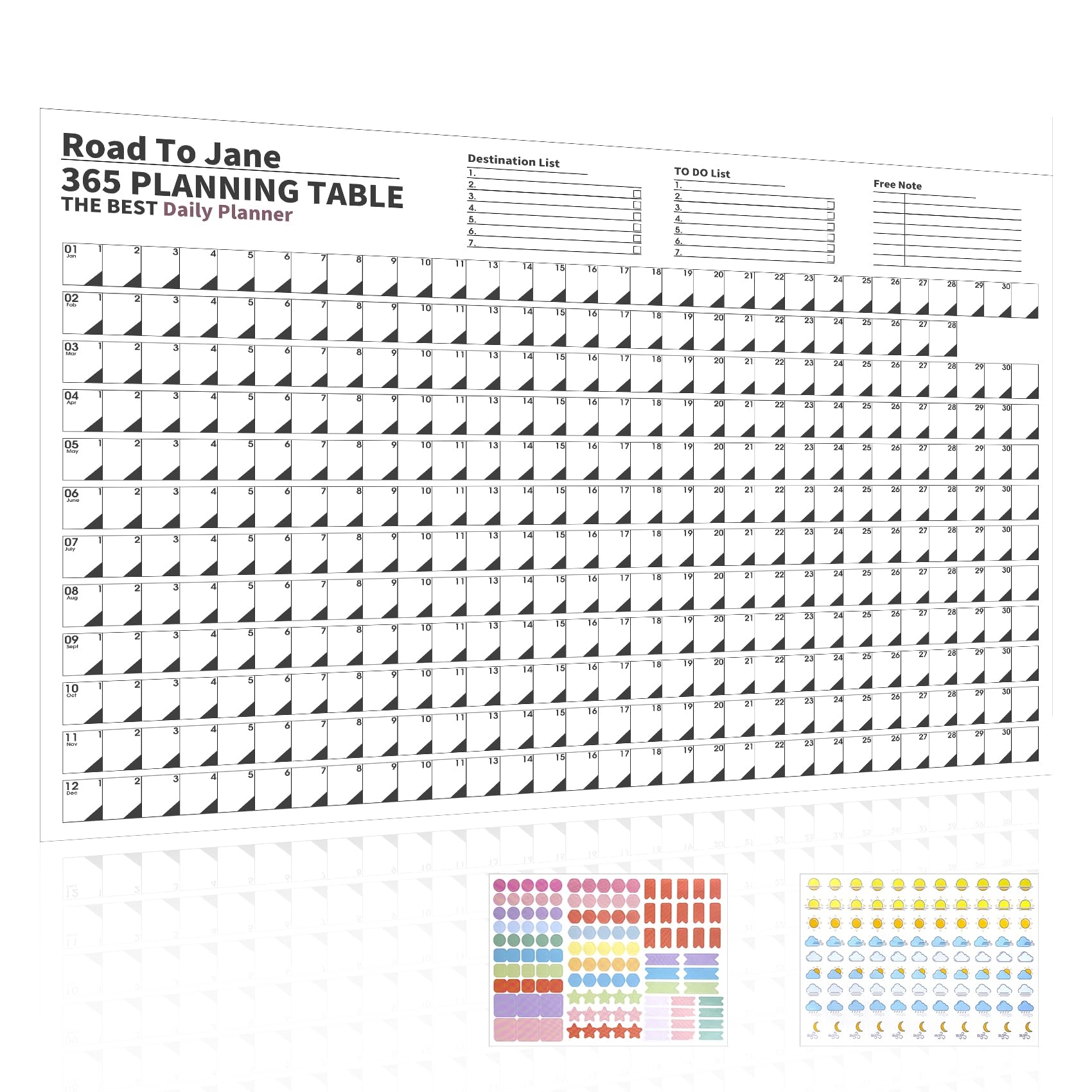 Amazon Reofrey 365 Day Poster Calendar Yearly Planner Schedule Calendar 29 2 X 20 7 Full Year Calendar One Page Thick Paper Annual Year Round Large Wall Calendar With Stickers For Office Academic Or
