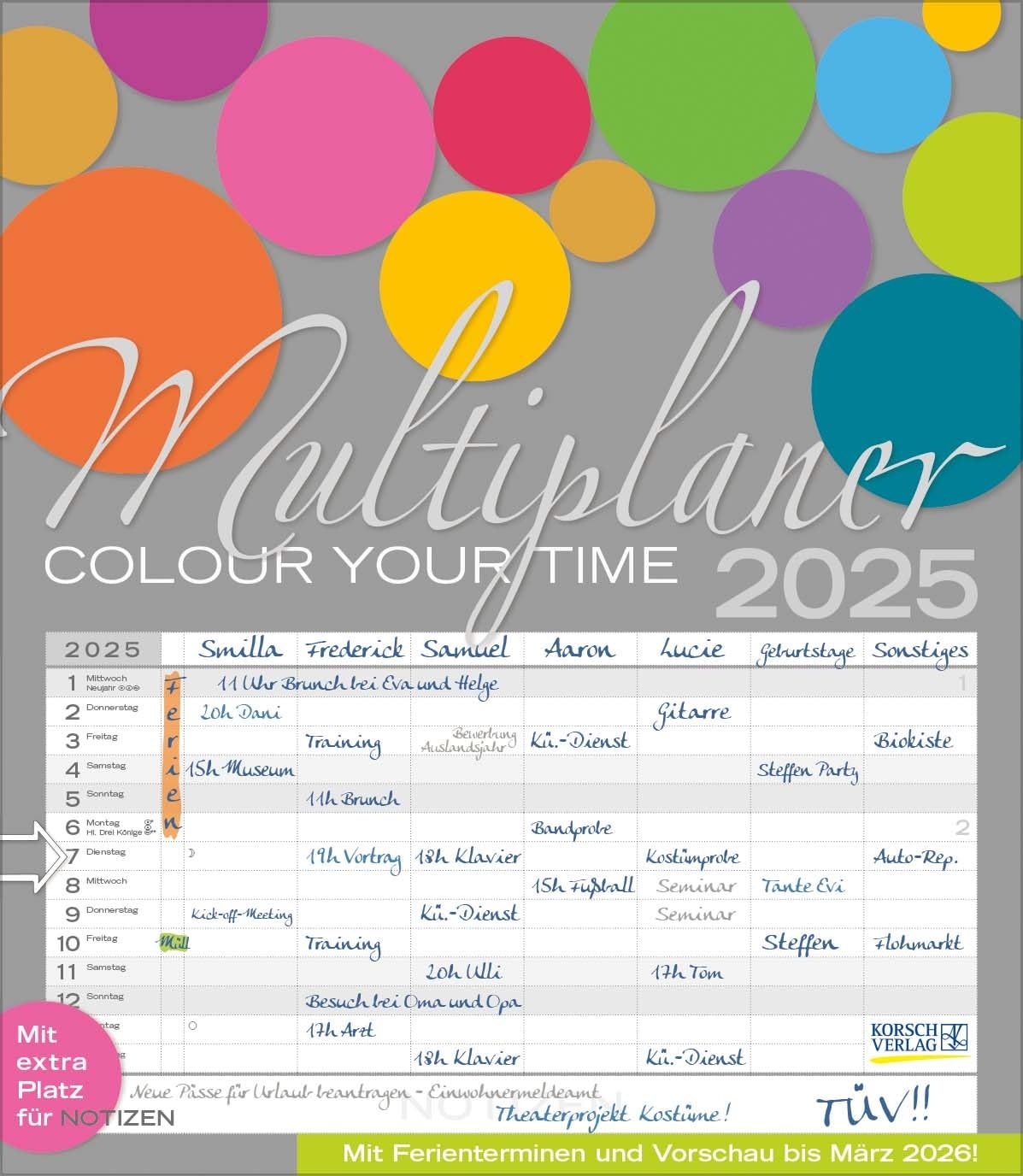 Amazon Wall Calendar 2025 Multiplanner Colour Your Time Family Planner 7 Wide Columns Large Family Calendar With Holiday Dates Extra Column Preview For 2026 And Date Slider Format 40 X 46 Cm Office Products
