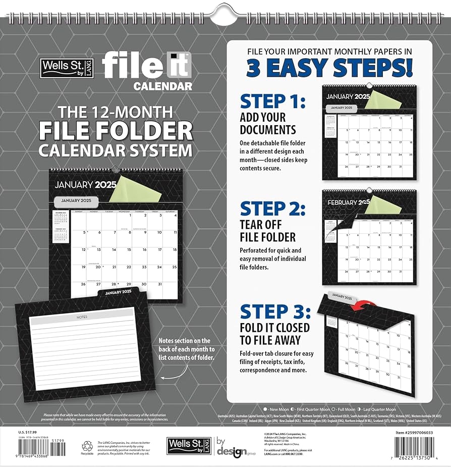 Amazon WSBL Office 2025 File It Calendar 25997006033 Office Products