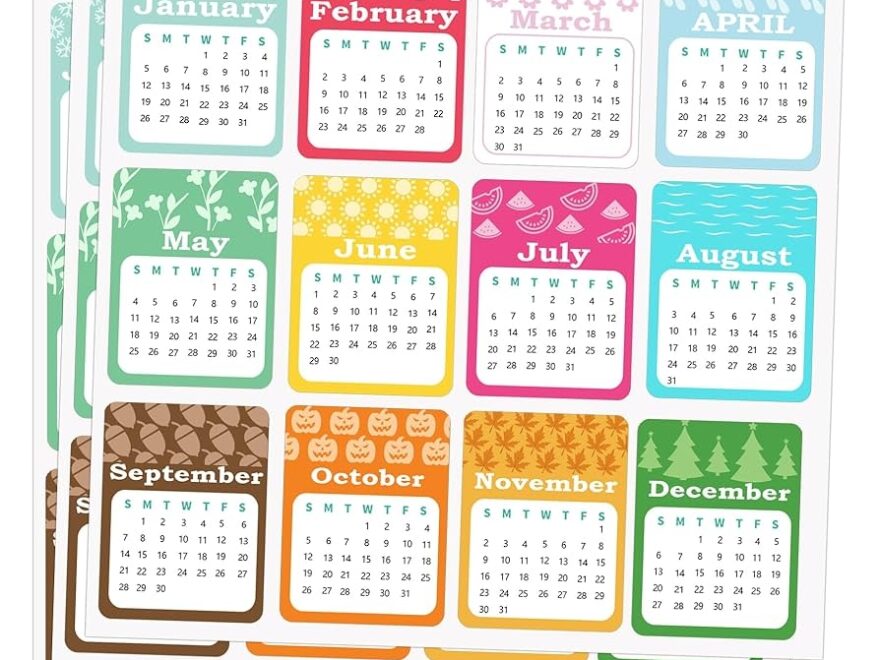 Amazon Yearly Monthly Calendar 2025 Stickers January 2025 December 2025 2x2 5 Inch Monthly Schedule Labels For Journal Scrapbook Notebook Supplies 12 Pcs Sheets 5 Sheets Office Products