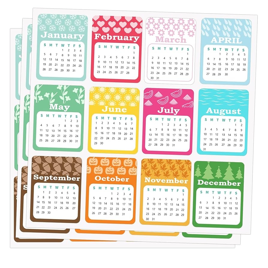 Amazon Yearly Monthly Calendar 2025 Stickers January 2025 December 2025 2x2 5 Inch Monthly Schedule Labels For Journal Scrapbook Notebook Supplies 12 Pcs Sheets 5 Sheets Office Products