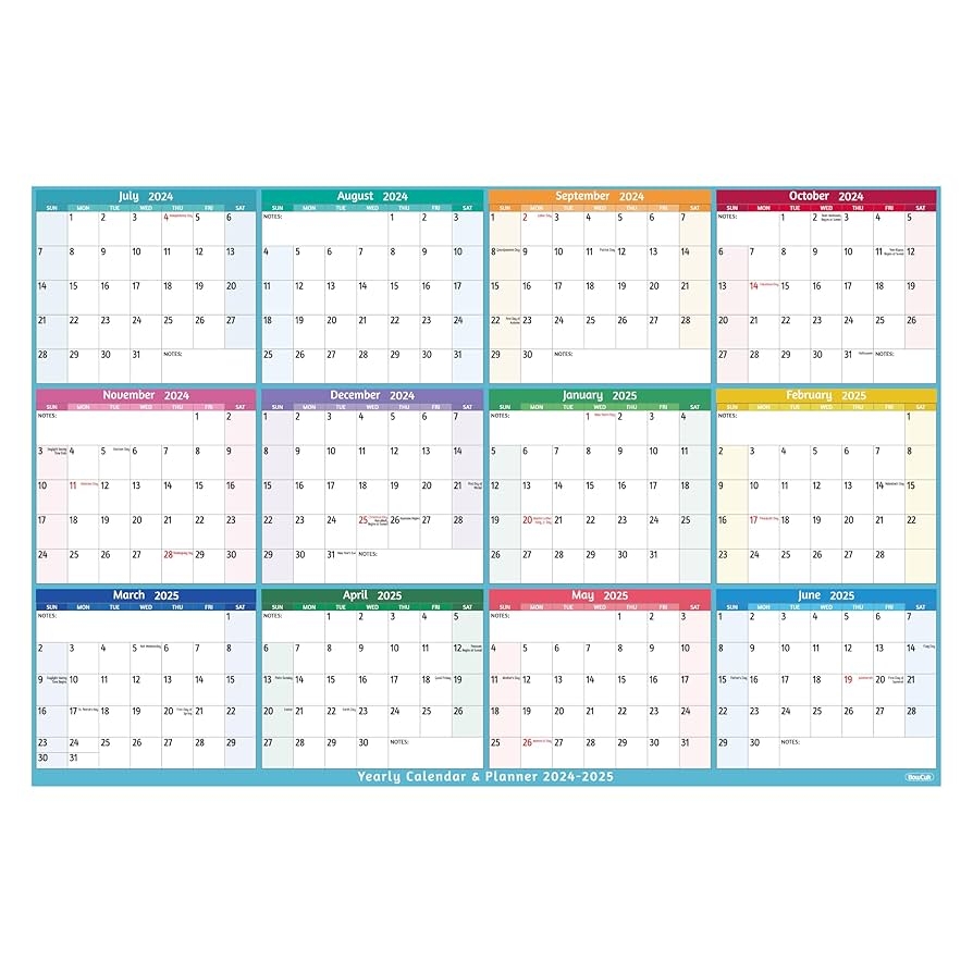 Amazon Yearly Wall Calendar 2025 2026 Large Yearly Calendar Jul 2025 Jun 2026 38 2 X 25 2 Open 2025 2026 Full Year Paper Calendar Large With Notes Thicker Paper Multi Office Products