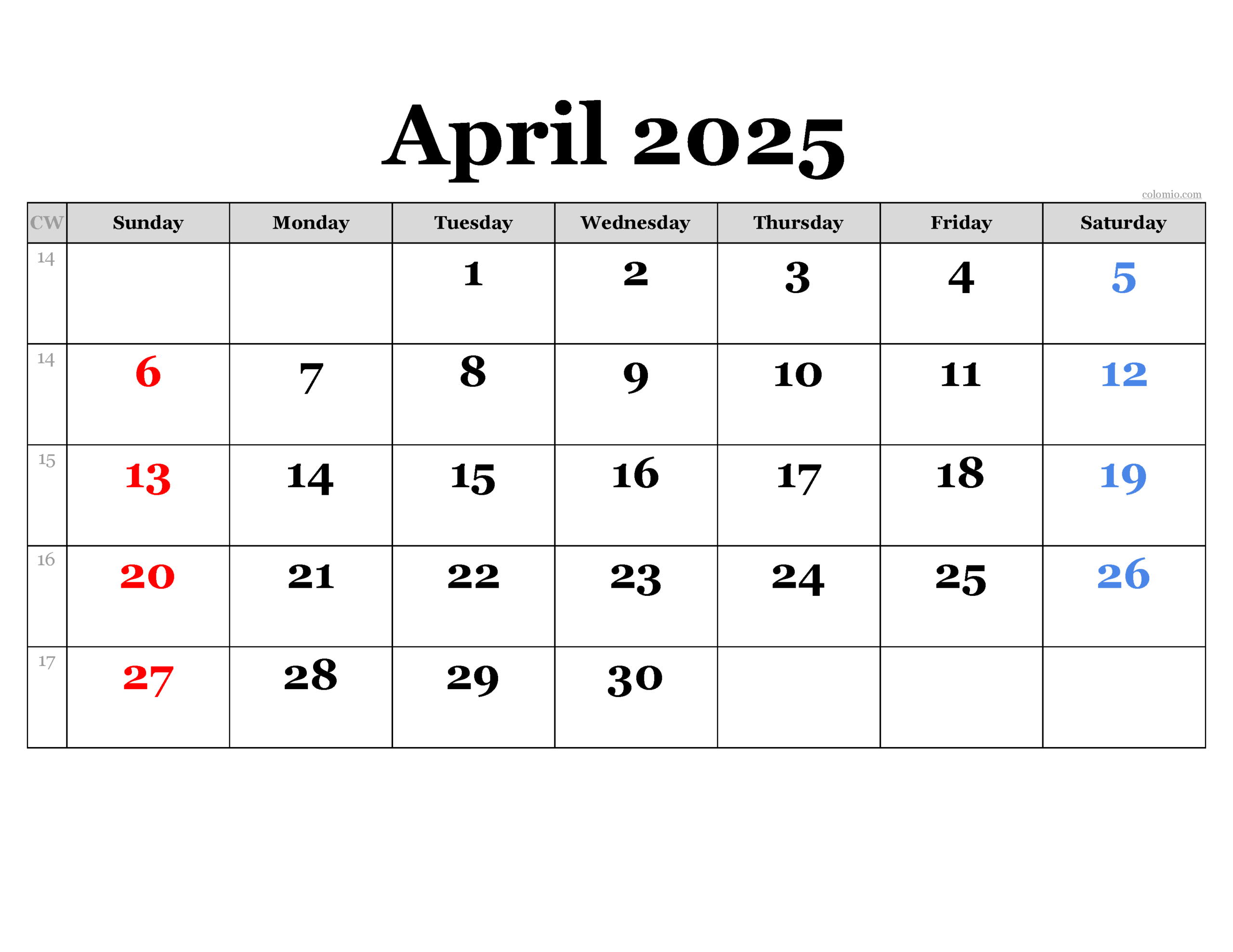 April 2025 Calendar Free Printable PDF XLS And PNG