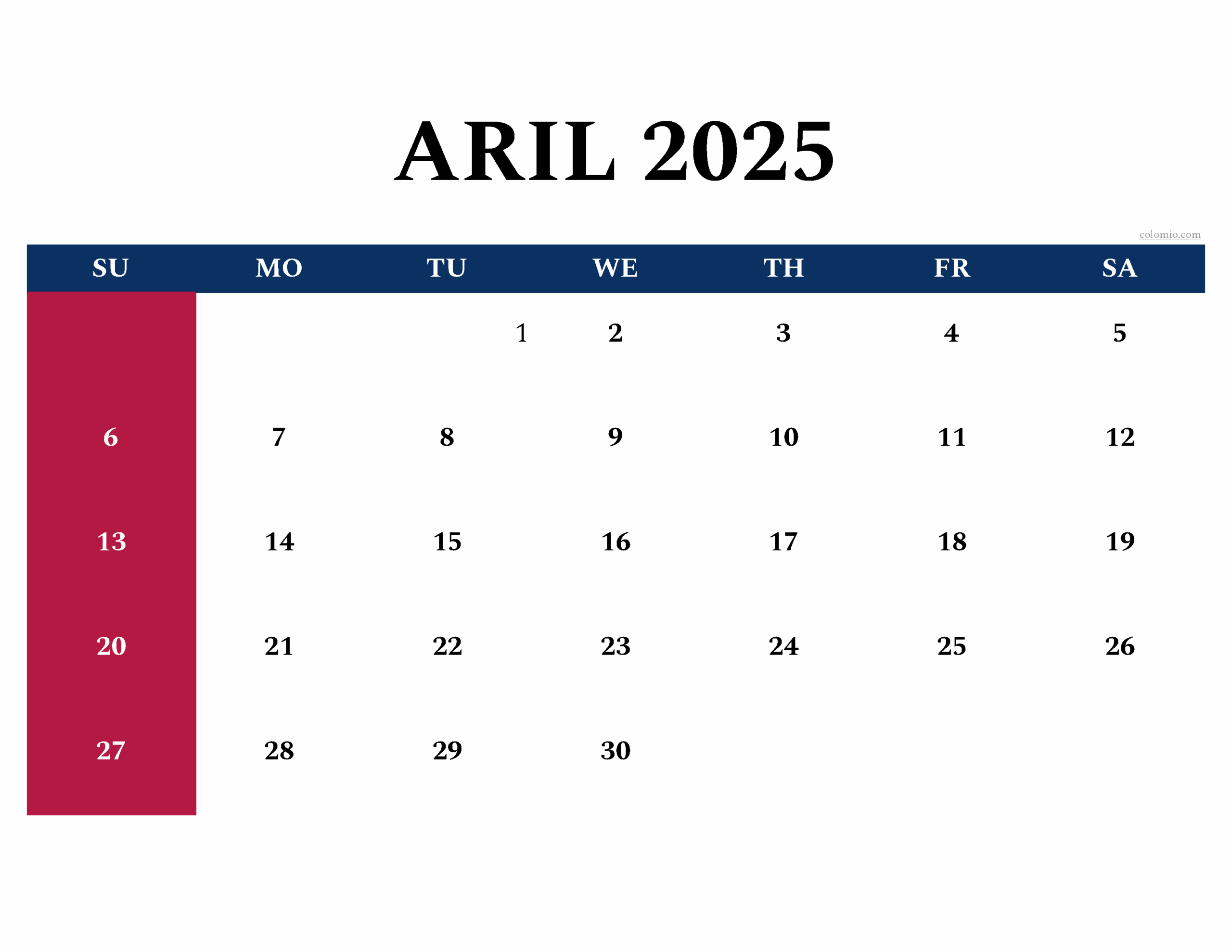 Blank Calendar Apr 2025