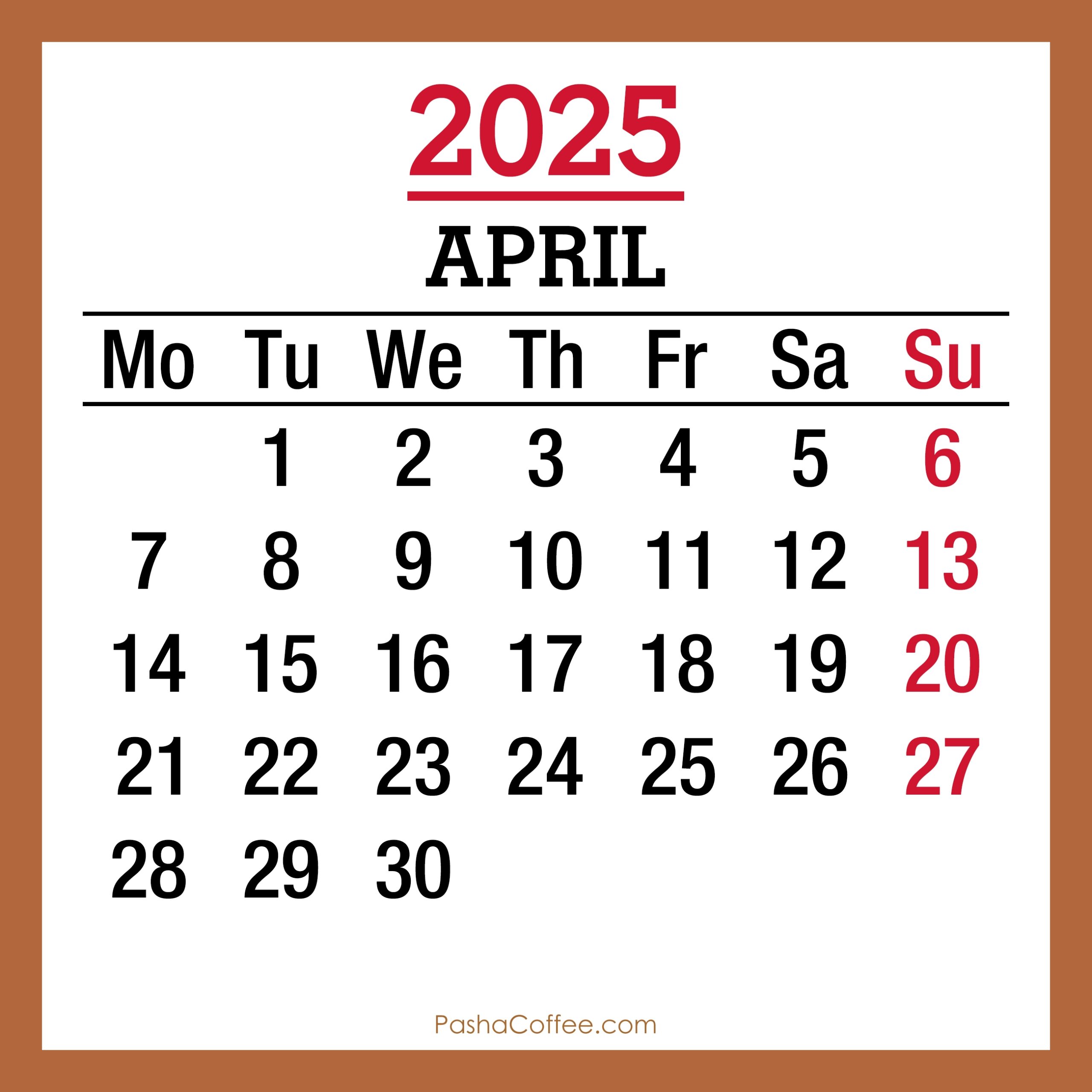 April 2025 Monthly Calendar With Holidays Printable Free Beige Monday Start PashaCoffee
