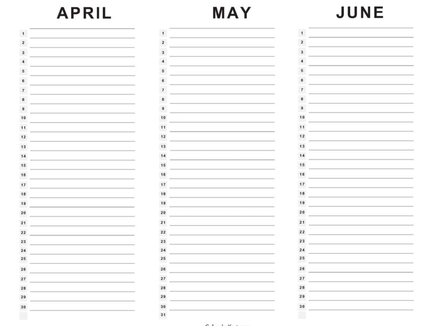 April To June 2025 Calendars Q2 Free Printables