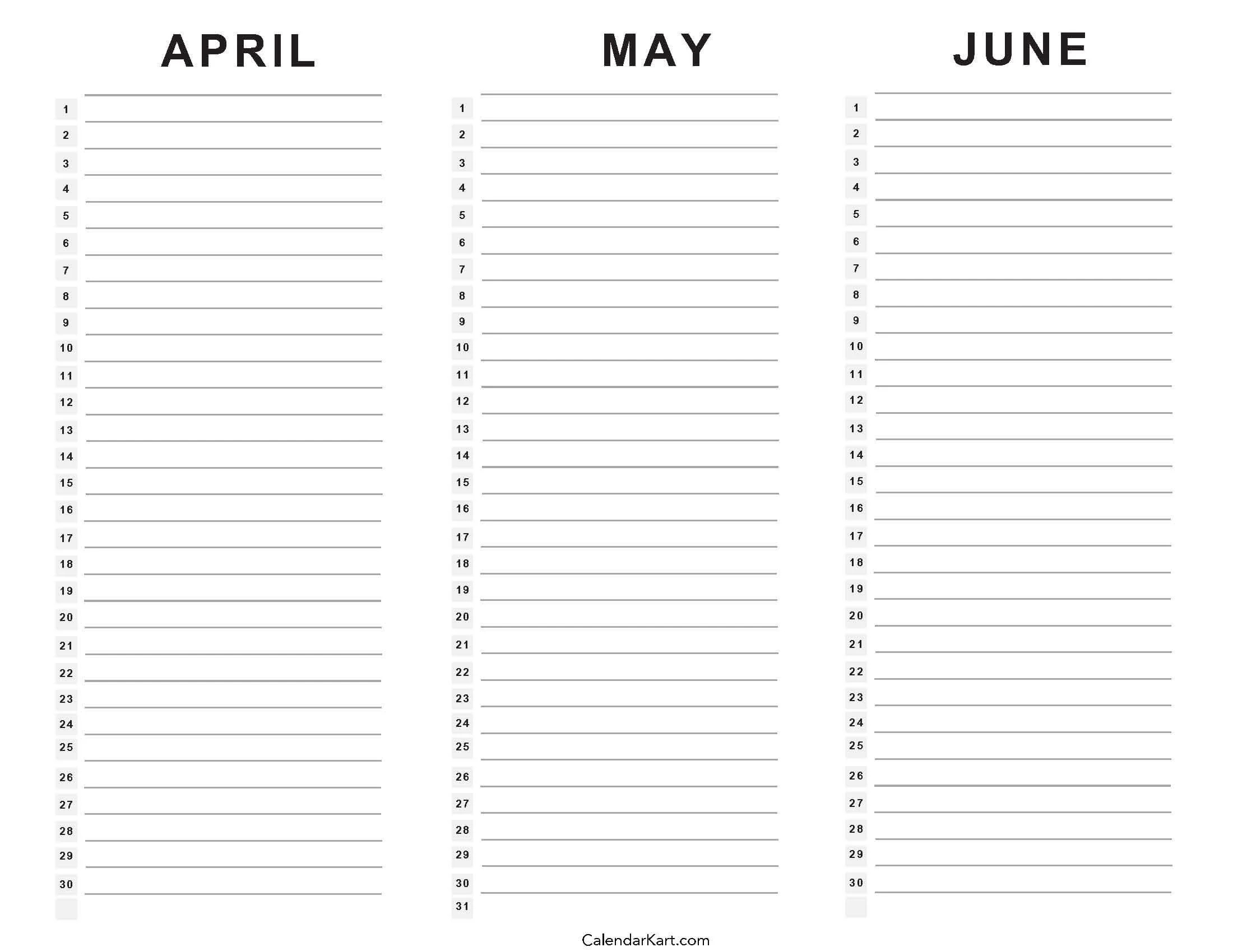 April To June 2025 Calendars Q2 Free Printables