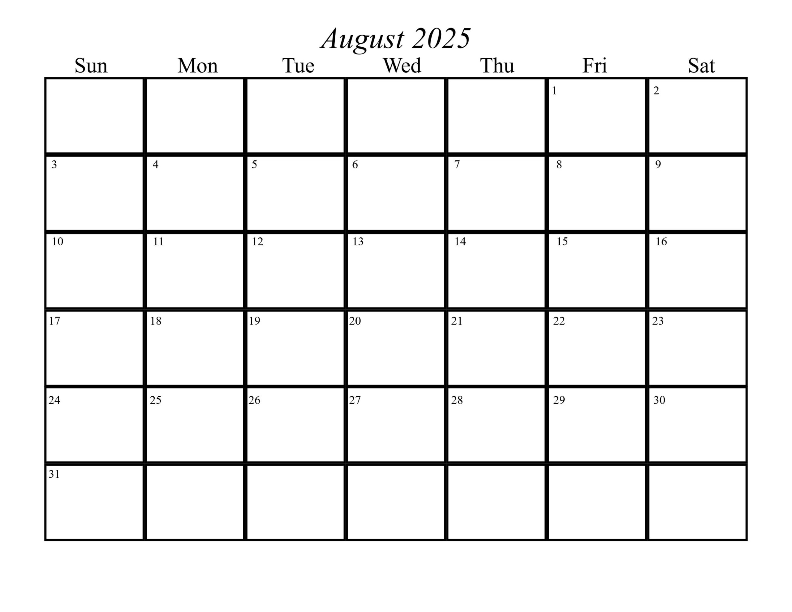August 2025 Calendar 1 Page Etsy