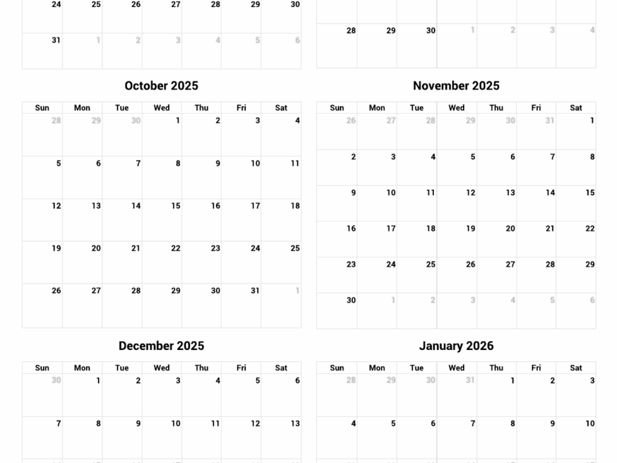 August 2025 To January 2026 Printable Calendar Custom Calendar Maker
