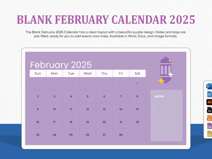 Blank February Calendar 2025 In Illustrator JPEG Word PNG Google Docs SVG EPS To Download Template