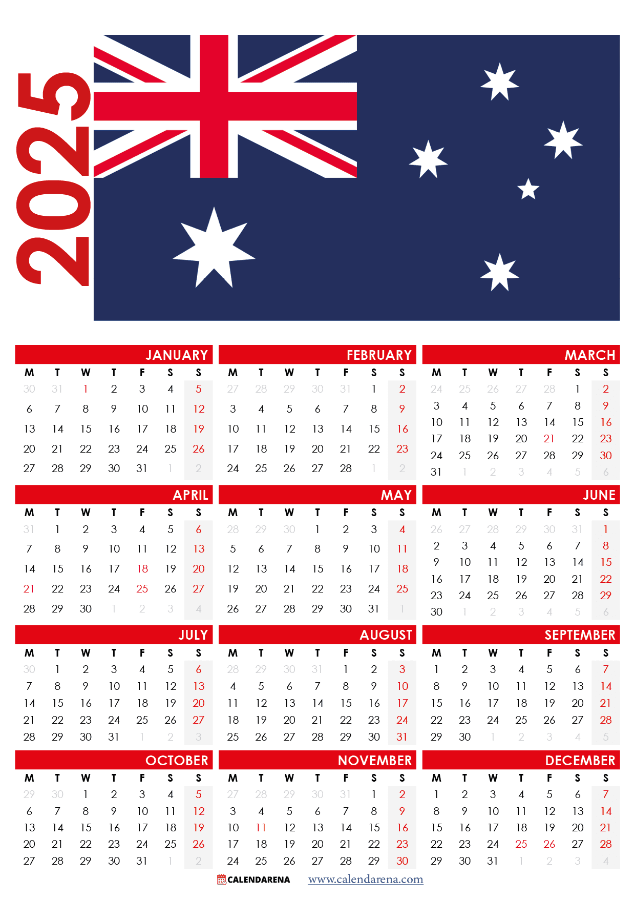 Blank Calendar 2025 Au