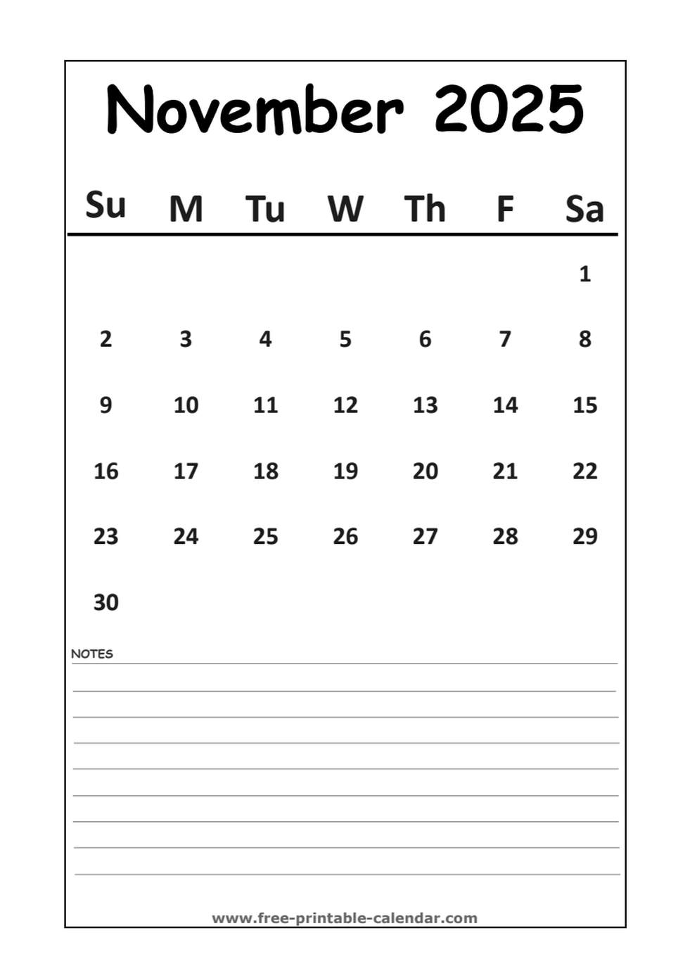 Calendar 2025 November