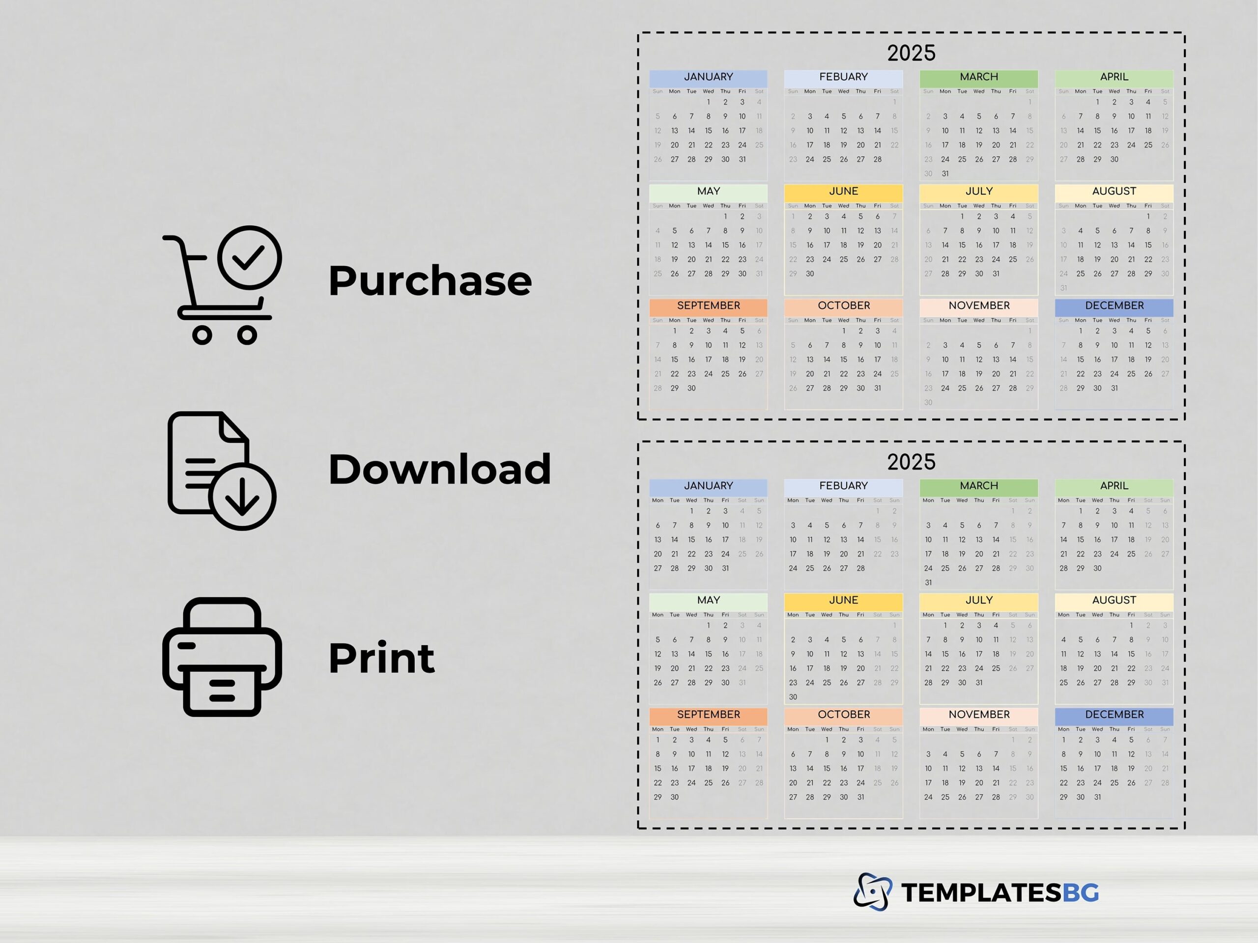 Calendar 2025 PDF Yearly Calendar Template Printable Calendar Blank Calendar 2025 Calendar Excel Template Etsy