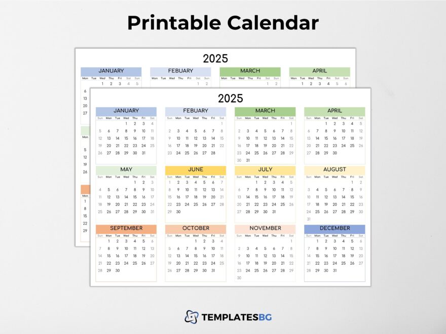 Calendar 2025 PDF Yearly Calendar Template Printable Calendar Blank Calendar 2025 Calendar Excel Template Etsy