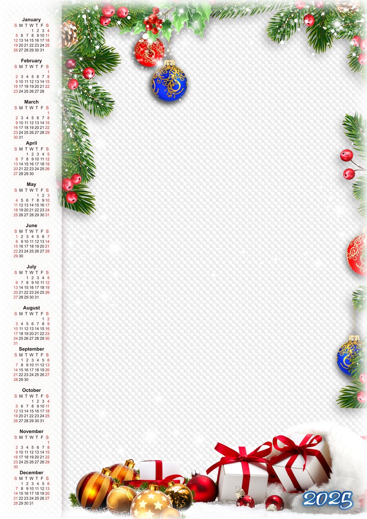 Blank Calendar Templates 2025 Christmas