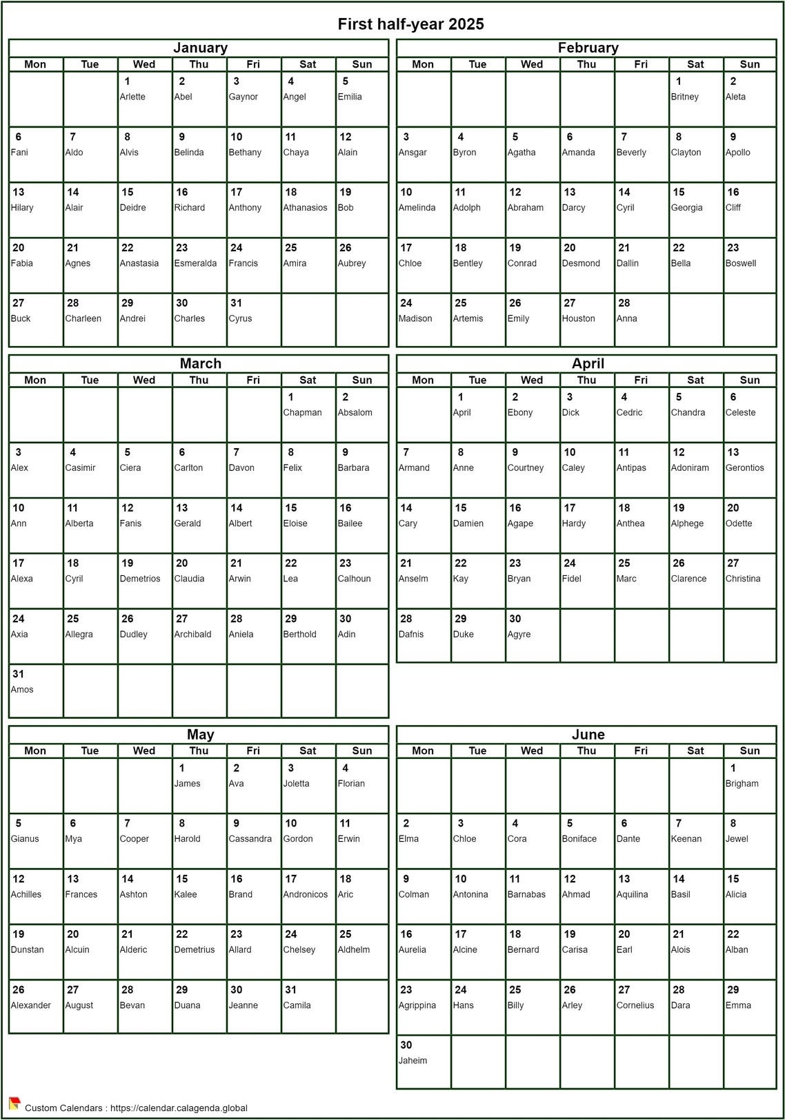 Blank Yearly Calendar 2025 Vertical Format