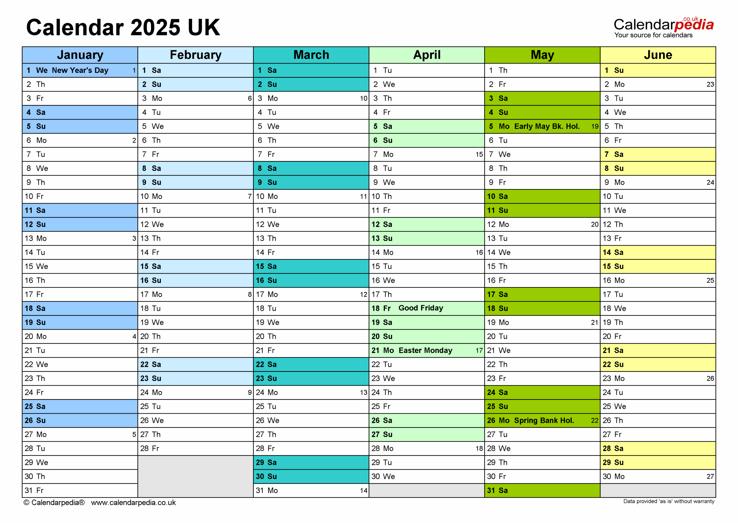Calendar 2025 UK Free Printable Microsoft Excel Templates