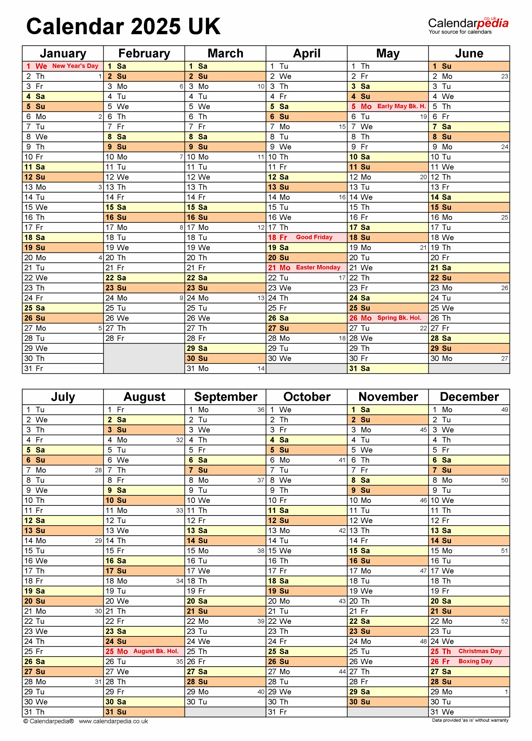 Calendar 2025 UK Free Printable Microsoft Word Templates
