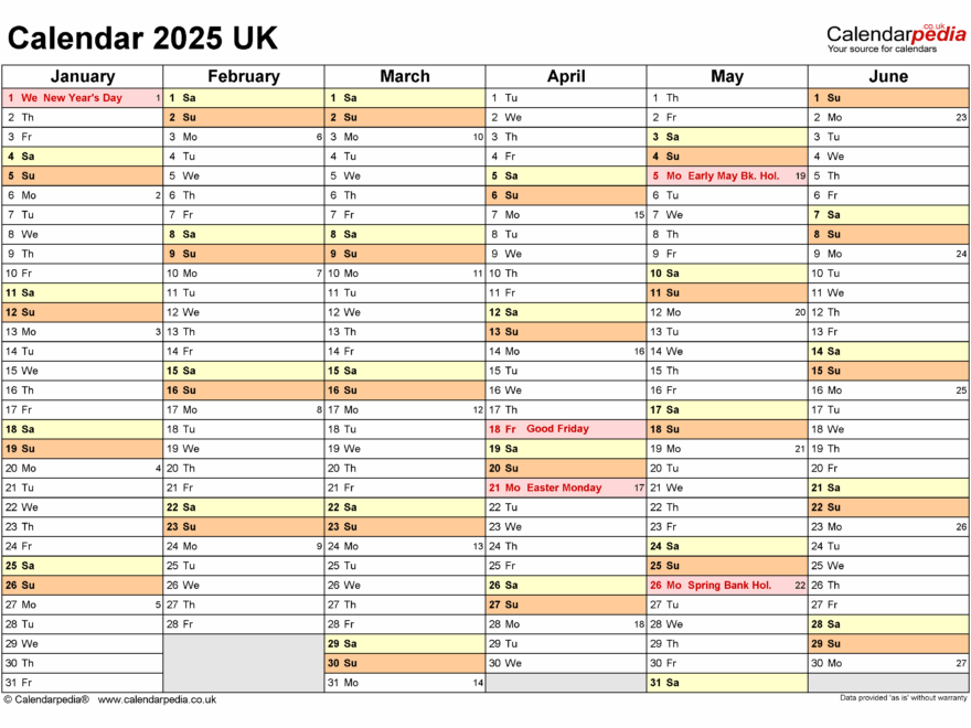 Calendar 2025 UK Free Printable PDF Templates