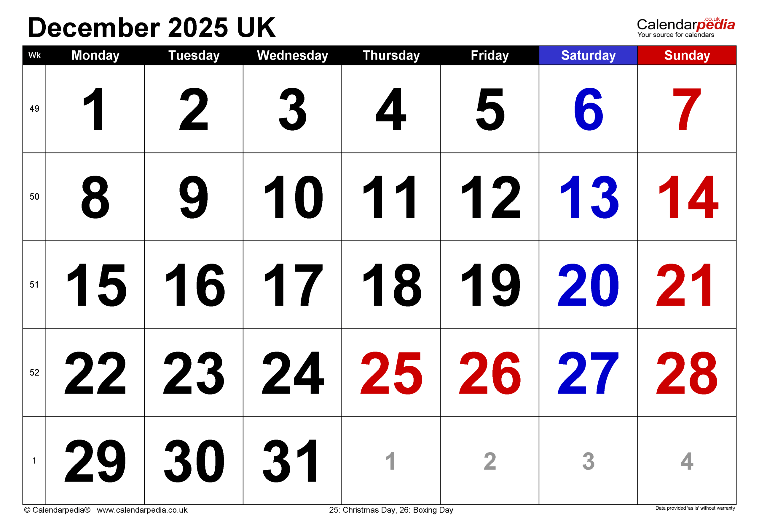 Blank Calendar December 2025 With Holidays