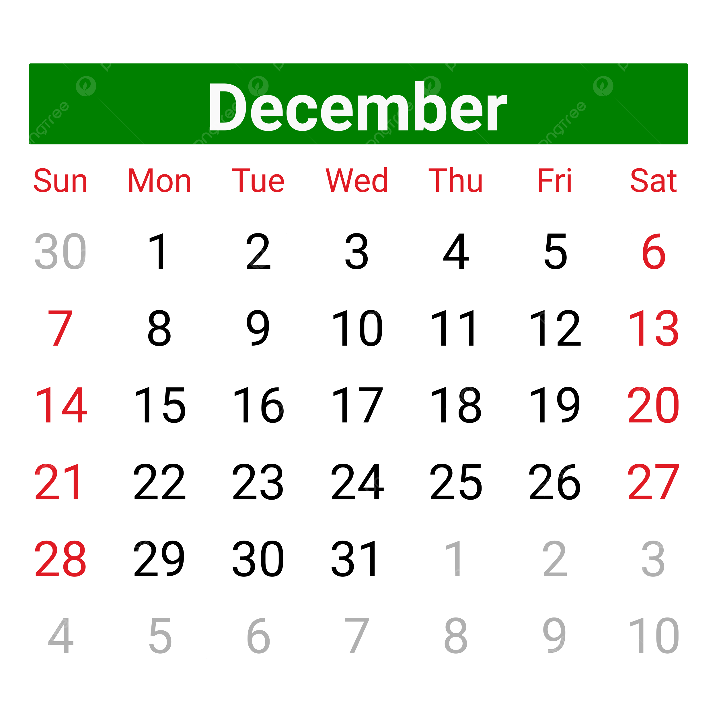 Blank Calendar Image December 2025