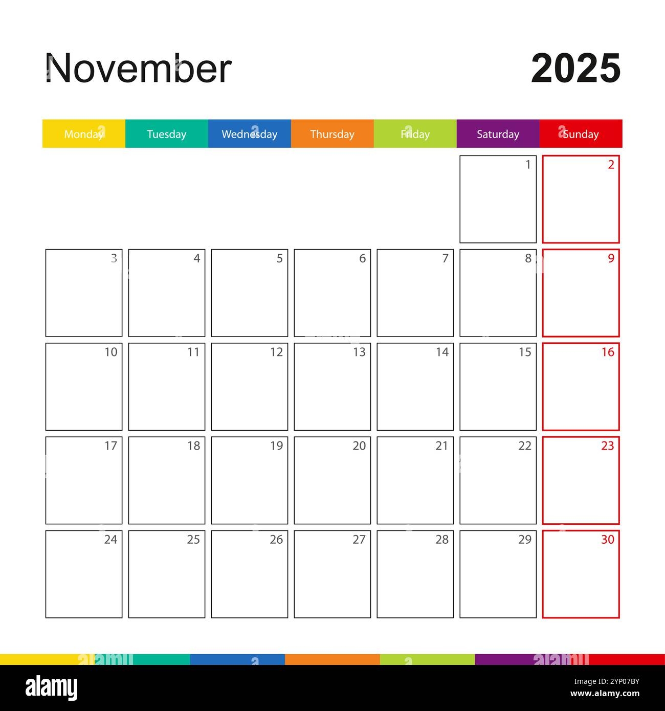 Calendar For November 2025 The Week Starts On Monday Stock Vector Image Art Alamy
