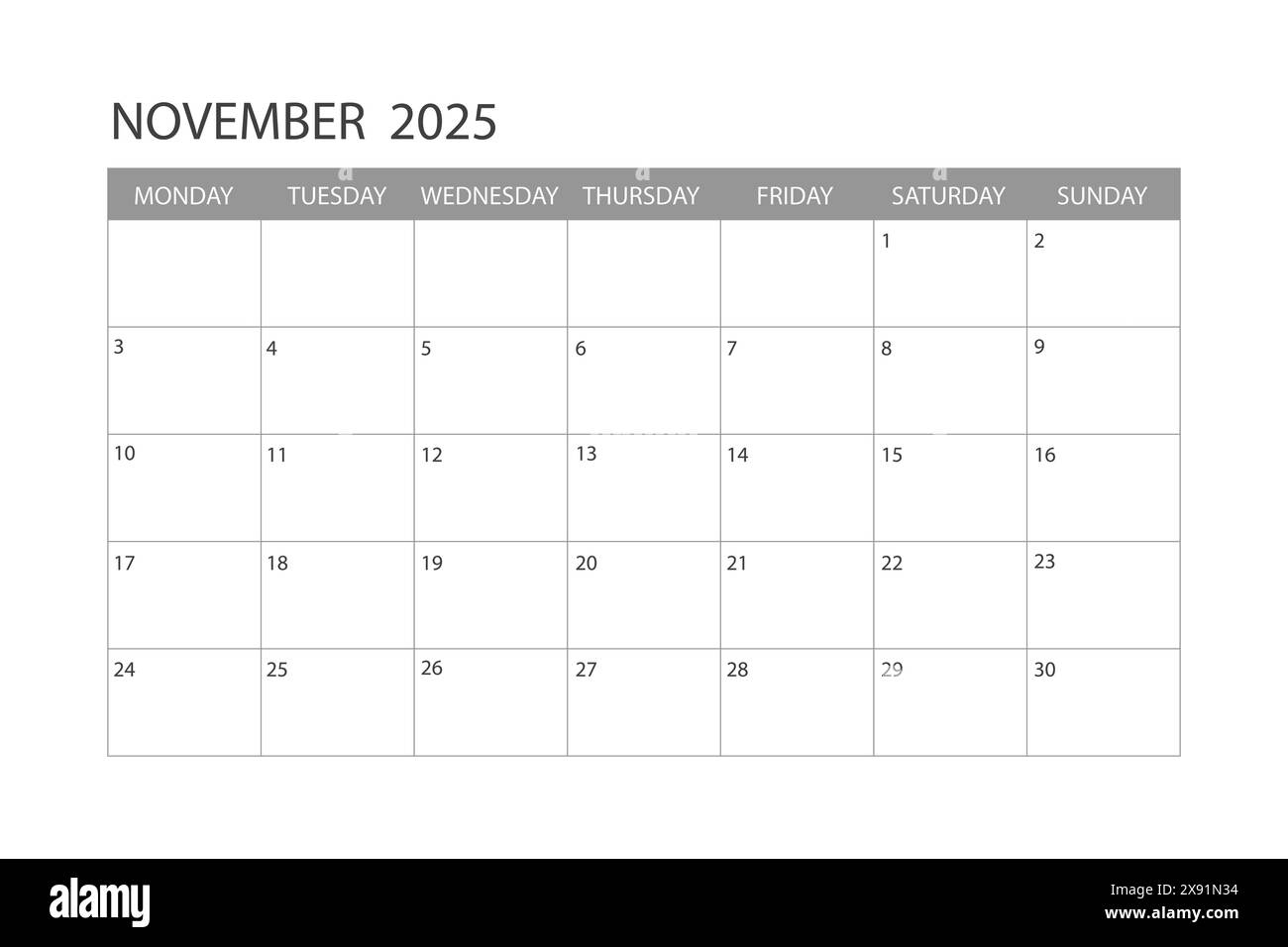 2025 Blank Calendar November