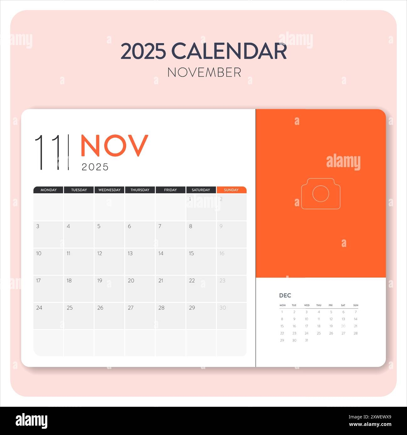 Calendar November 2025 Template Vector Desk Wall Calendar For Print Digital Calendar Or Planner Week Start On Monday Annual Calendar Layout Desig Stock Vector Image Art Alamy
