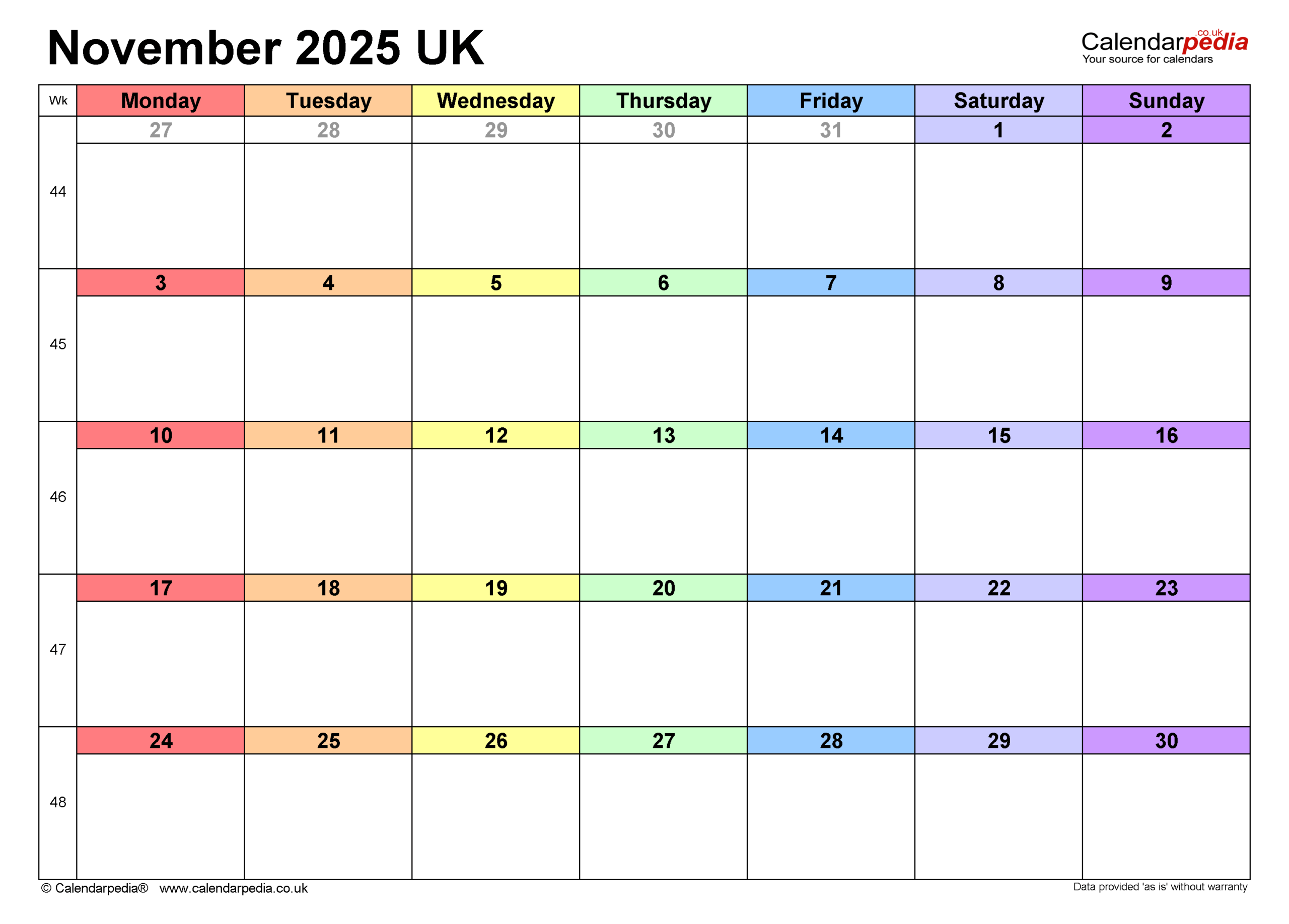 Blank Calendar 2025 November