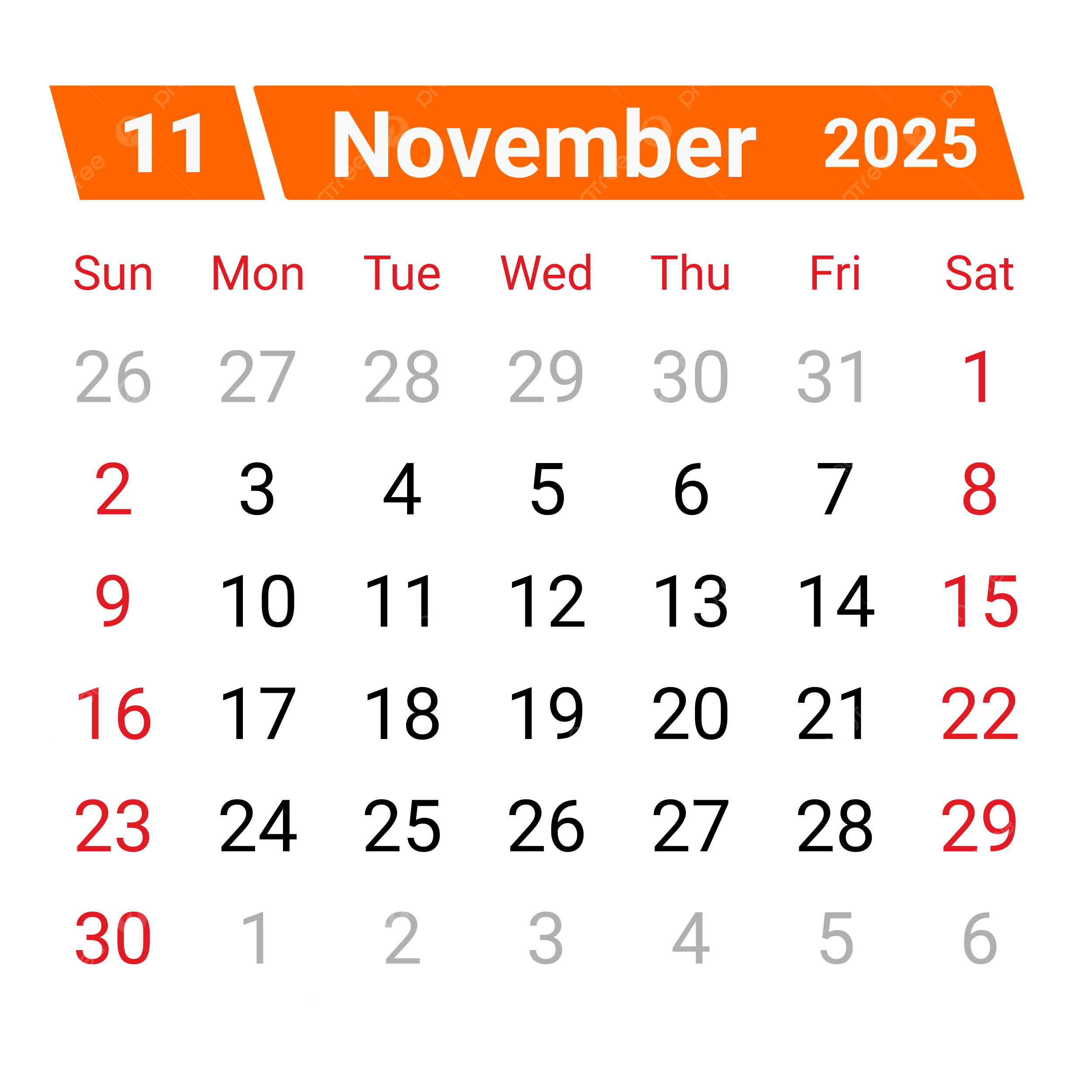 Calendar November 2025 Vector Calendar 2025 Calendar November 2025 November 2025 PNG And Vector With Transparent Background For Free Download