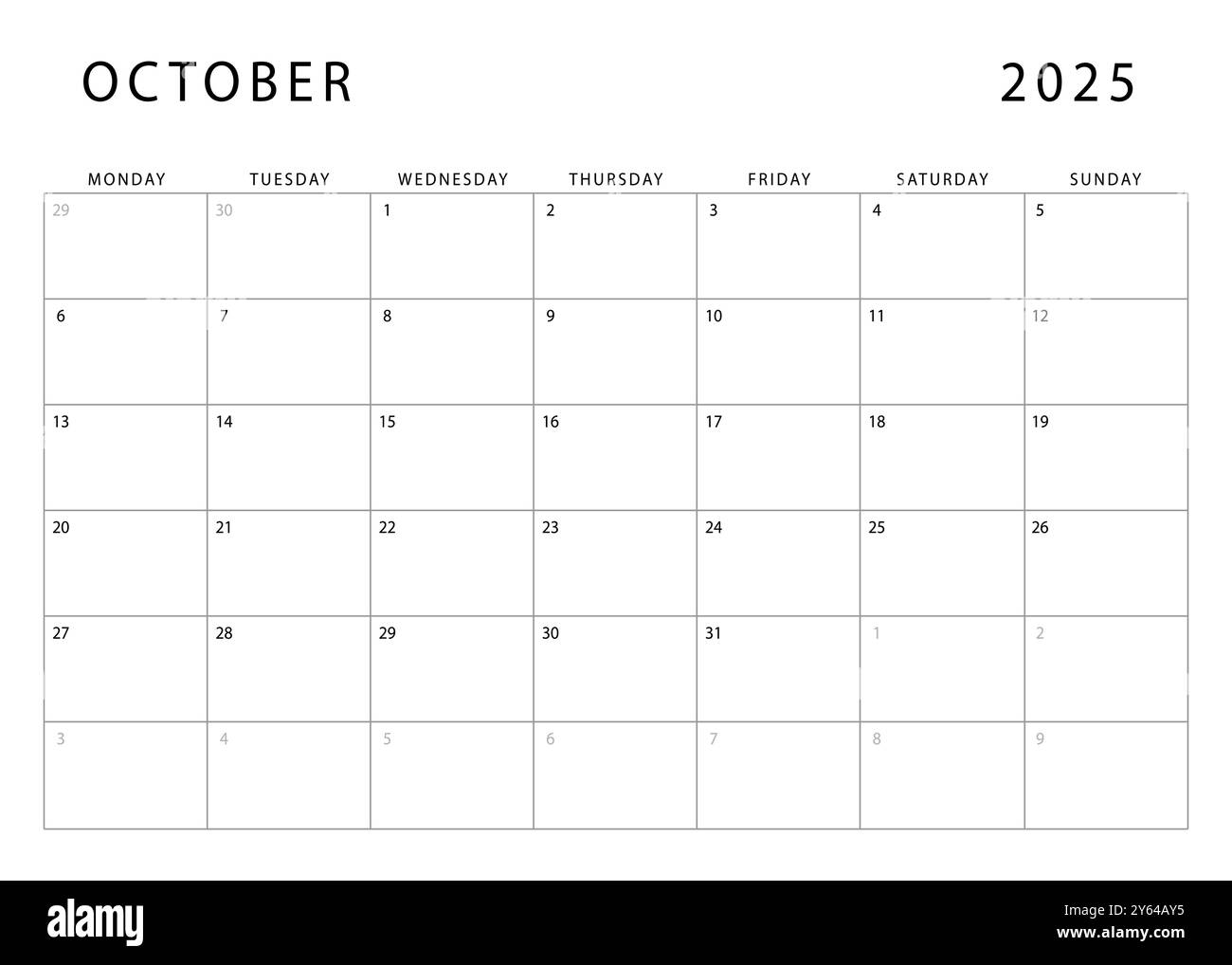Calendar October 2025 Black And White Stock Photos Images Alamy