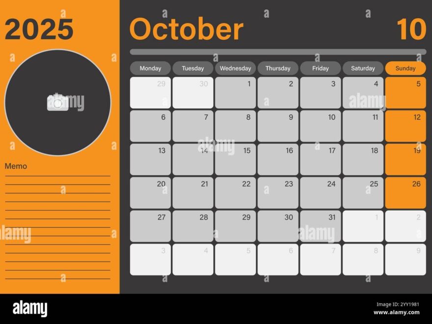 Calendar October 2025 Stock Vector Images Alamy