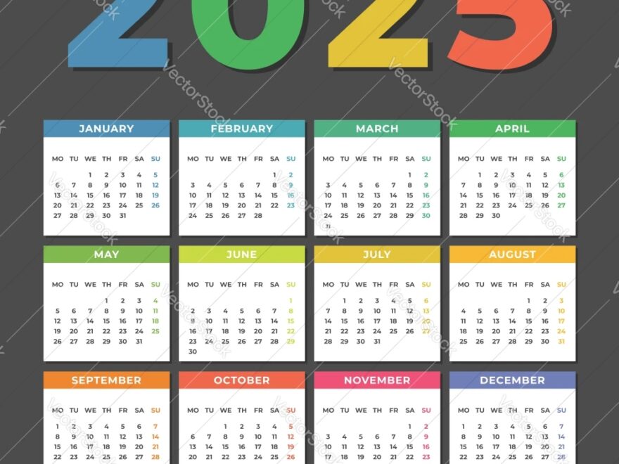 Calendar Template For 2025 Year With Monday Start Vector Image