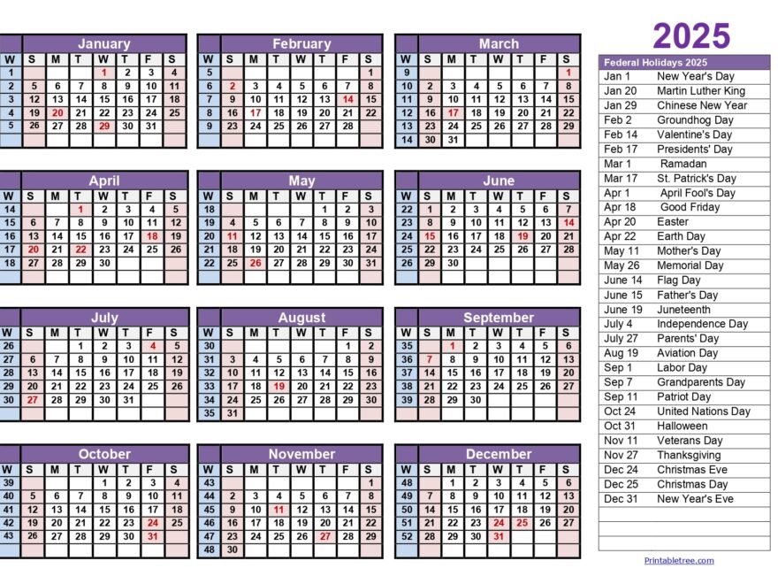 Calendar Weeks 2025 Printable Tree