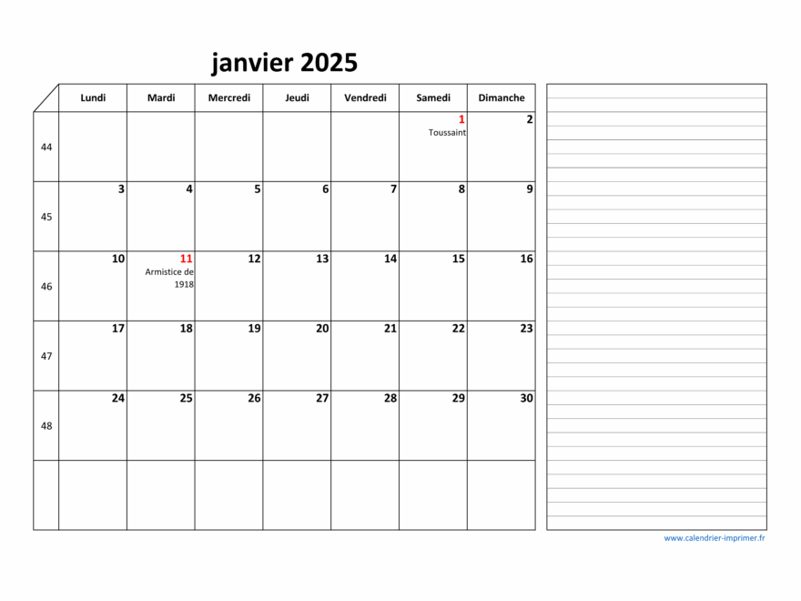 Calendrier Novembre 2025 Imprimer