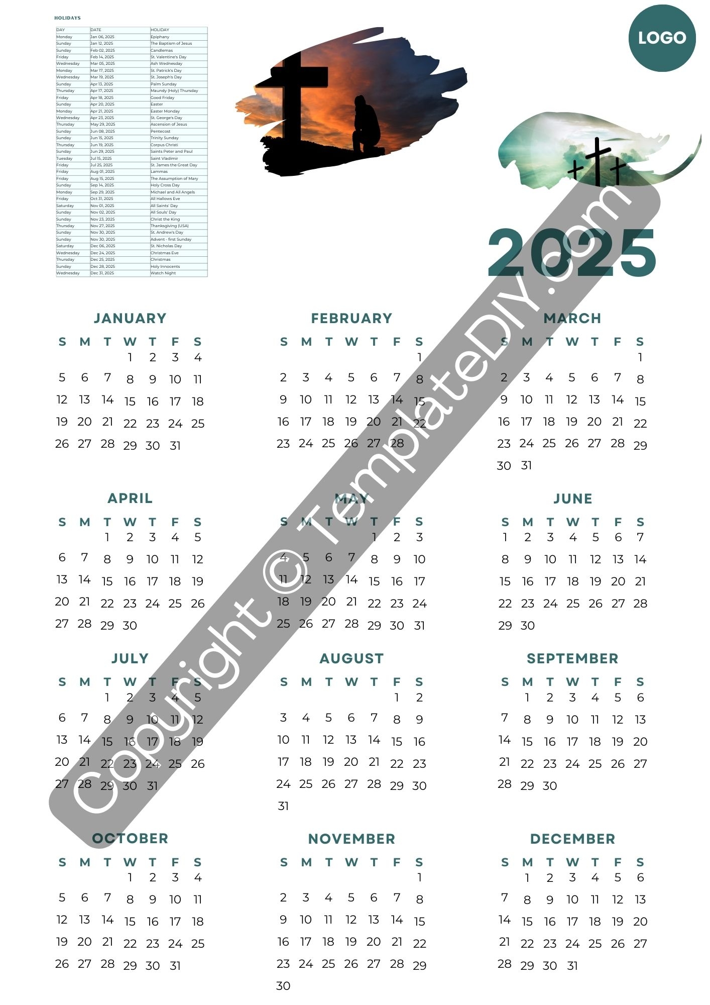Blank December 2025 Calendar Christian