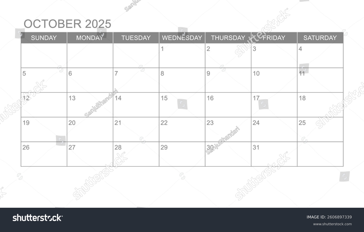 Blank October Calendar Week 2025