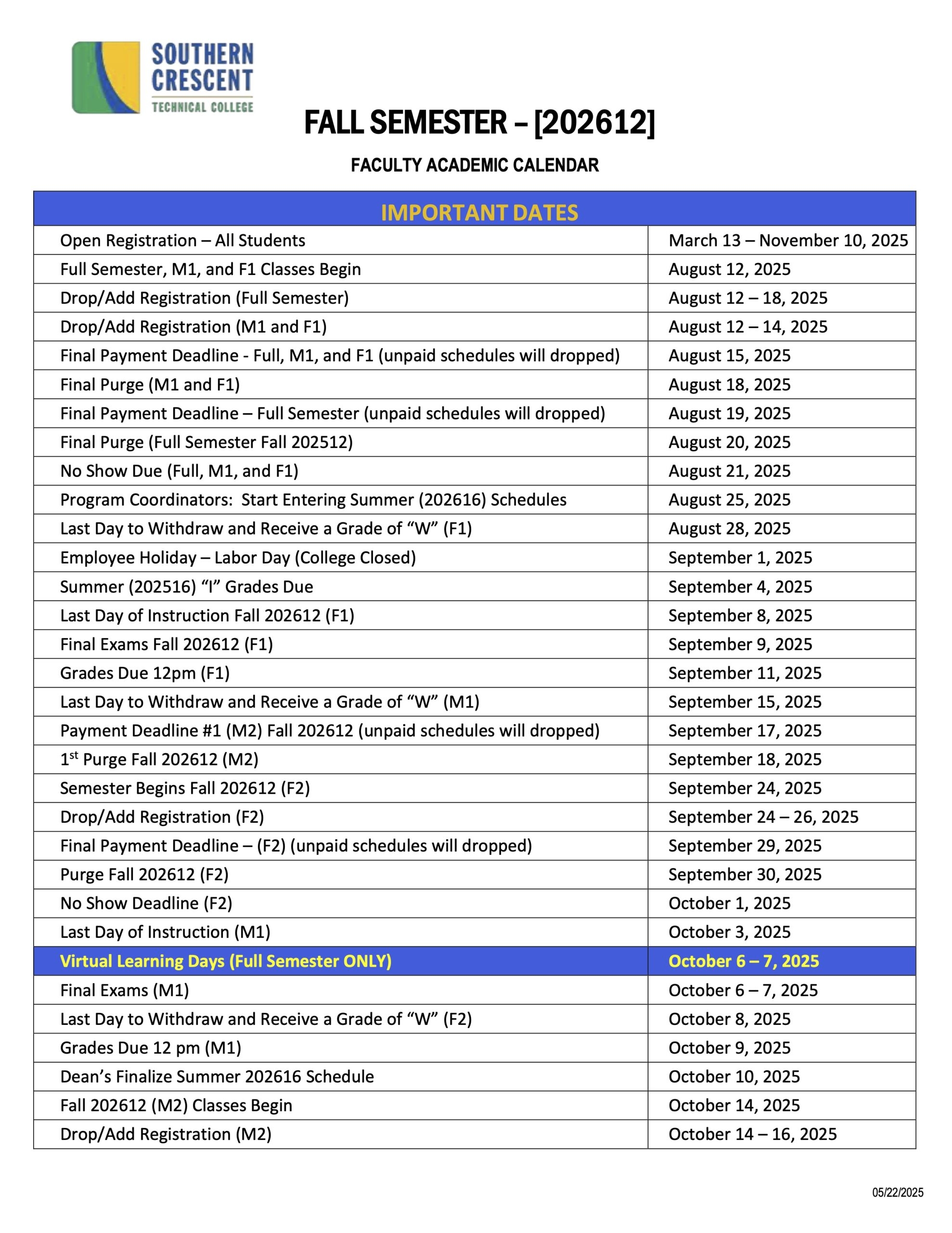College Staff Calendar Southern Crescent Technical College College Staff Calendar Southern Crescent Technical College