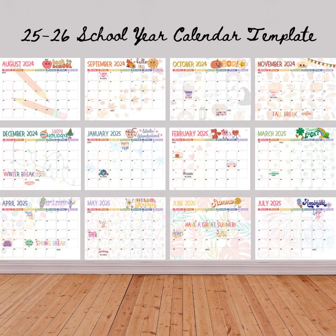 Customizable 2025 2026 School Year Retro Theme Calendar Downloadable Set Of 12 Templates Including Template Link Etsy Israel