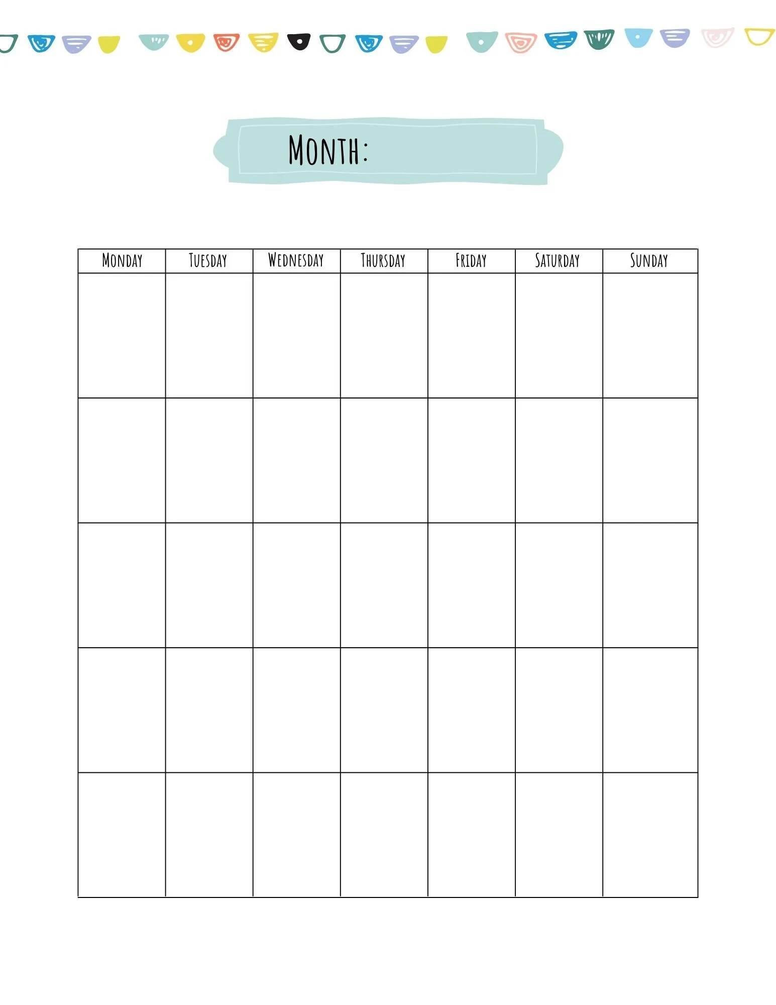 Cute Blank 2025 Monthly Calendar