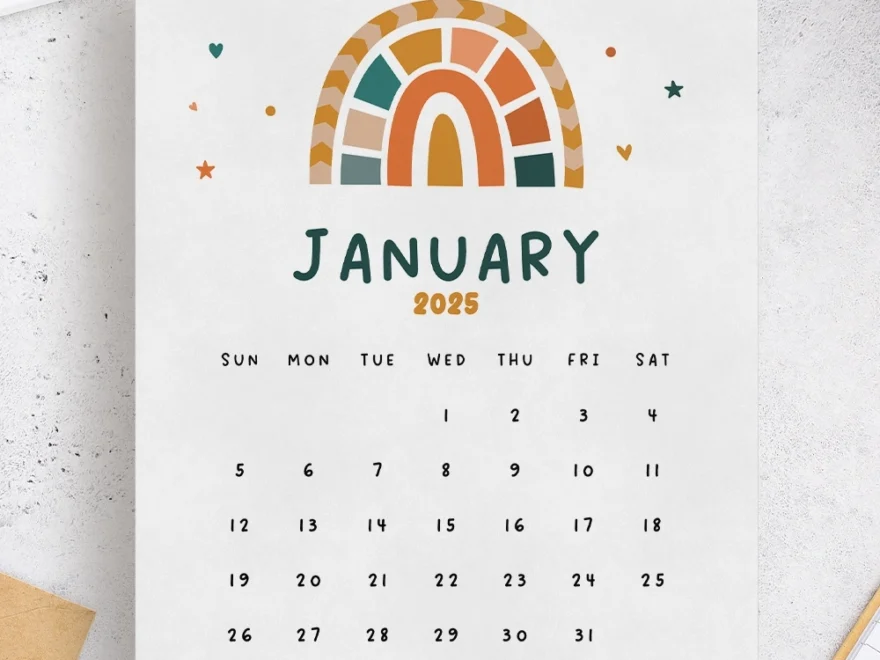 Cute Boho Rainbow Calendar 2025 PrintyBird