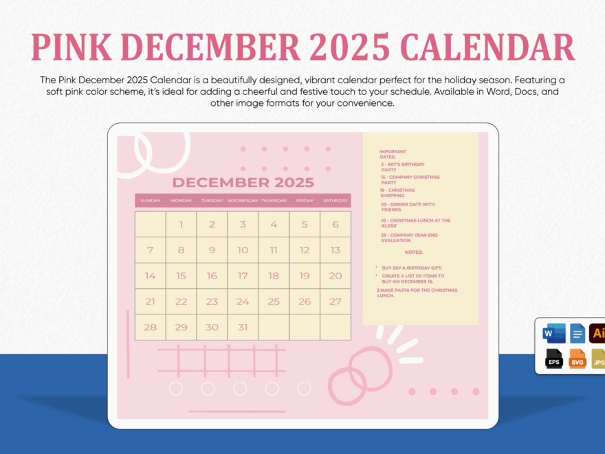 Cute December 2025 Calendar In EPS Illustrator JPG Word SVG Google Docs To Download Template