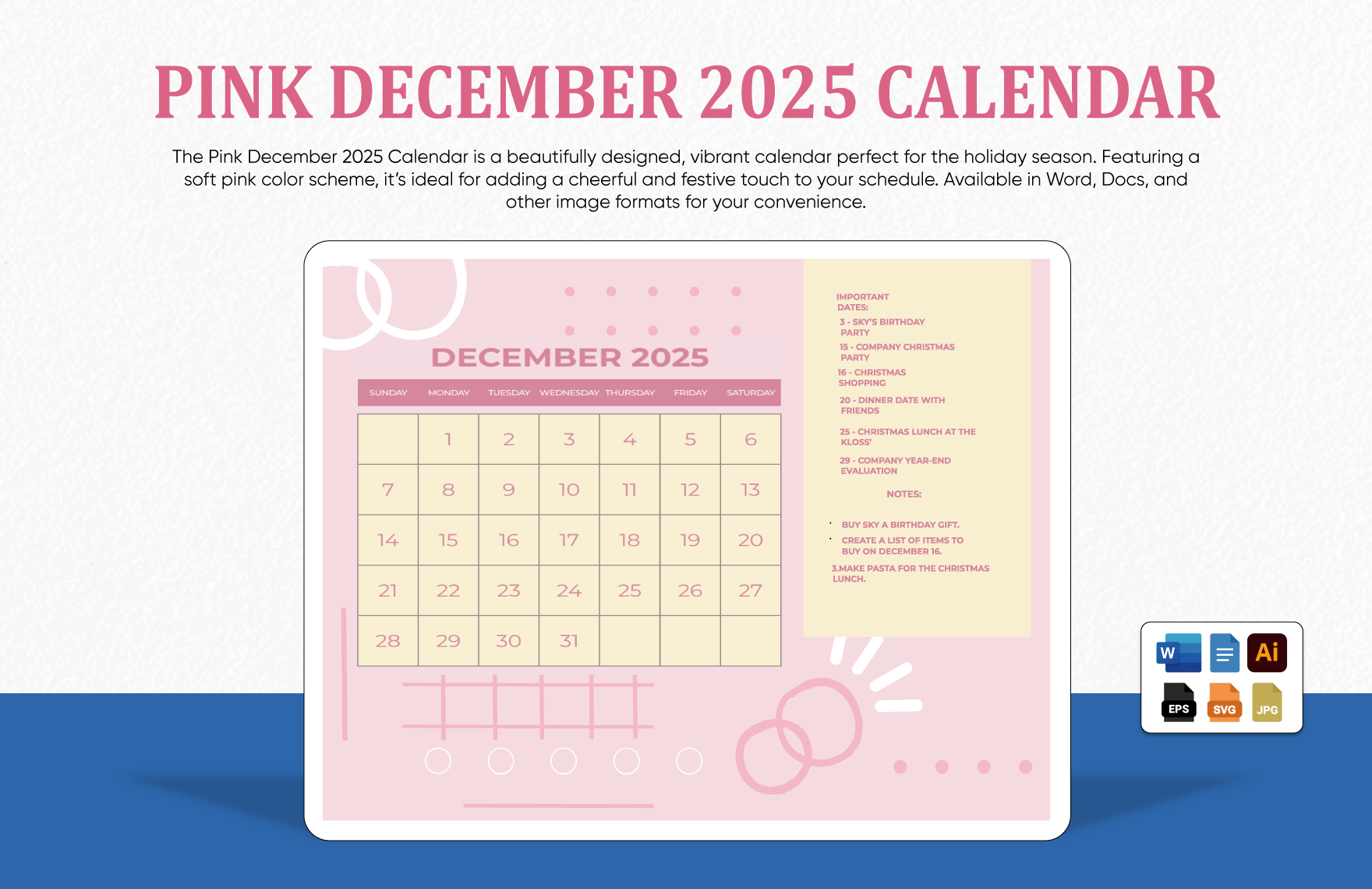 Blank Printable December 2025 Calendar