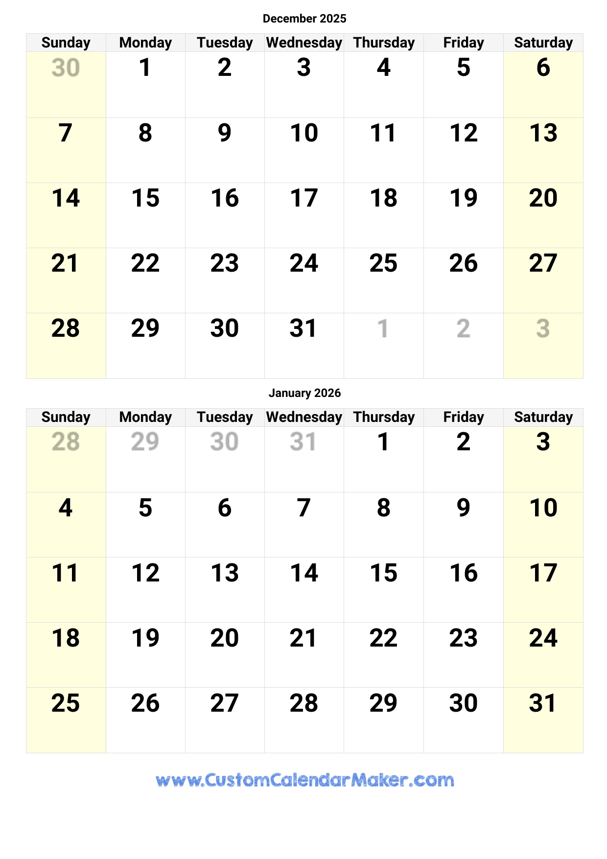 Blank 2025 And 2026 Calendar